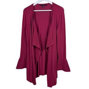 White House Black Market Bell Sleeve Draped Open Front Cardigan Size S Burgundy